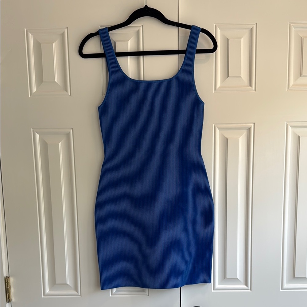 Babaton Blue Sheath Dress Square Neck Midi